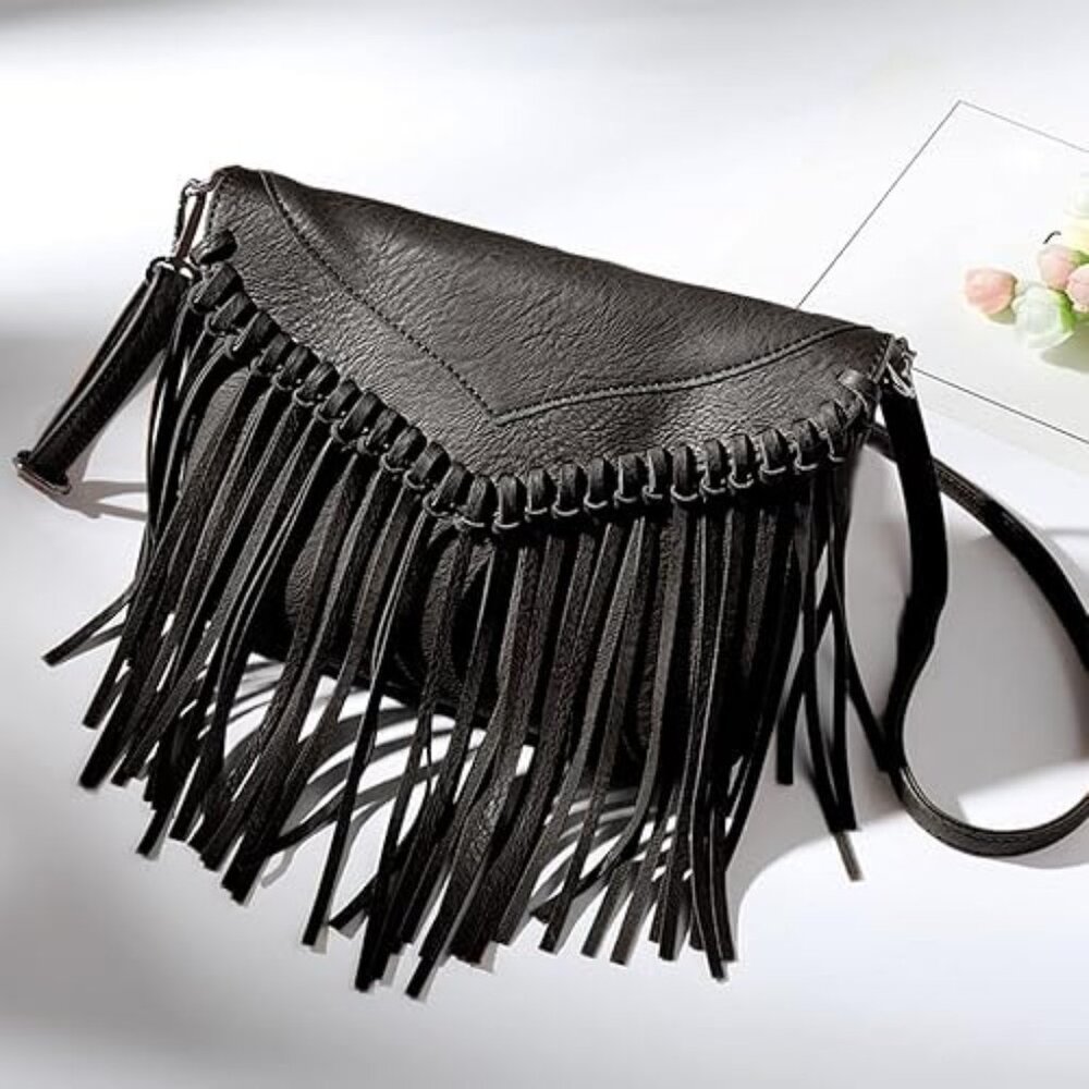 Vegan Leather Tassel Hippie Crossbody Bag